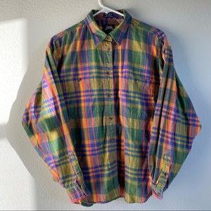 vintage vtg retro plaid flannel long sleeve shirt flannel button down